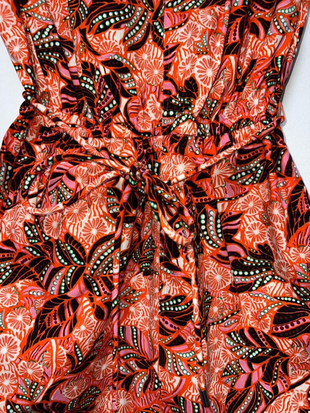A.L.C. Alice dress orange-Pink Print V-Neck Drawstring Mini Dress size 4 - Picture 5 of 11